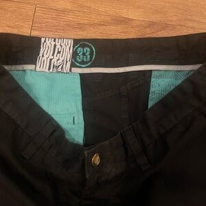 Volcom Black Shorts with Teal Lining - Size 33
